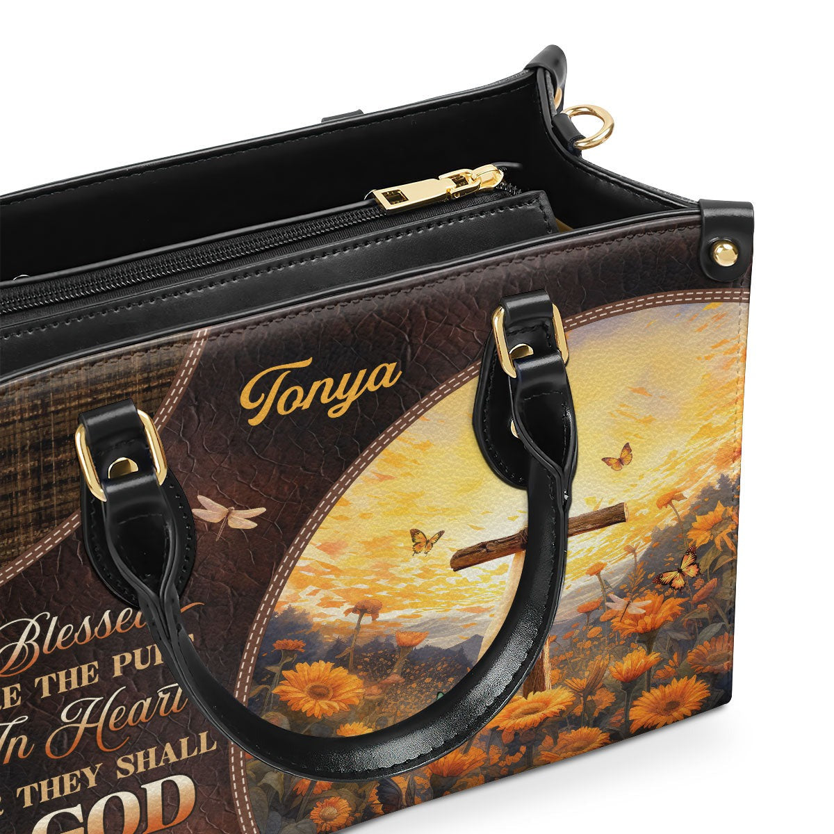 Personalized Christian Leather Handbag, Blessed Are the Pure in Heart Purse Matthew 5:8, Religious Gift for Christian Women BLAF43